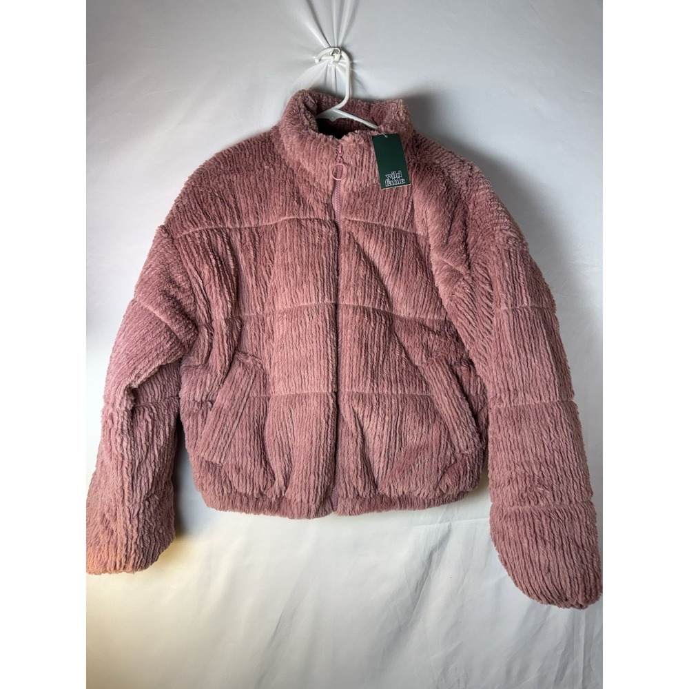 Wild Fable Medium Fuzzy Rose Pink Faux‎ Fur Zipper Cardigan Jacket Barbie Party